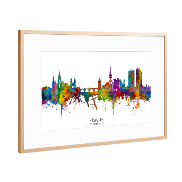 Poster mit Rahmen Kupfer "Prague Czech Republic Skyline txt" artboxONE - Städte,Städte / Prag