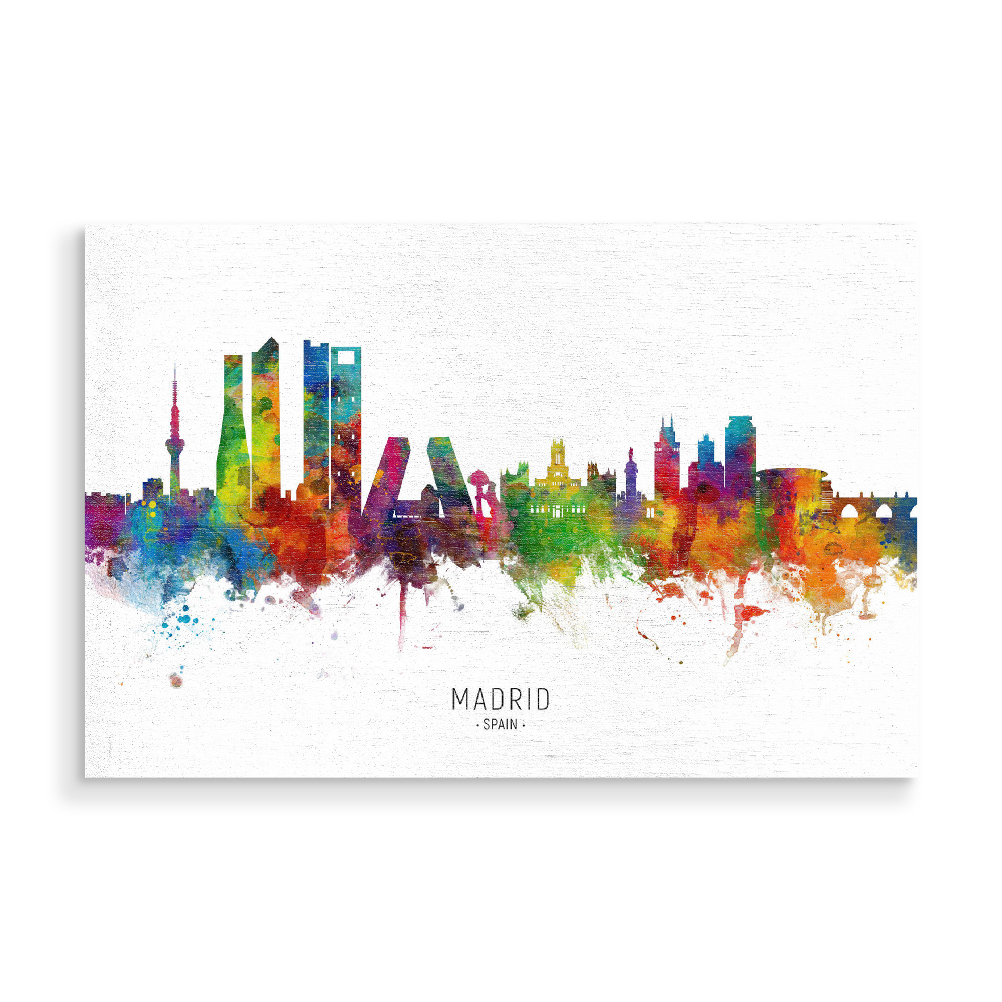 Holzbild "Madrid Spain Skyline txt" artboxONE - Städte - Madrid,Spain,Skyline,Cityscape,Stadtbild,Watercolor,Painting