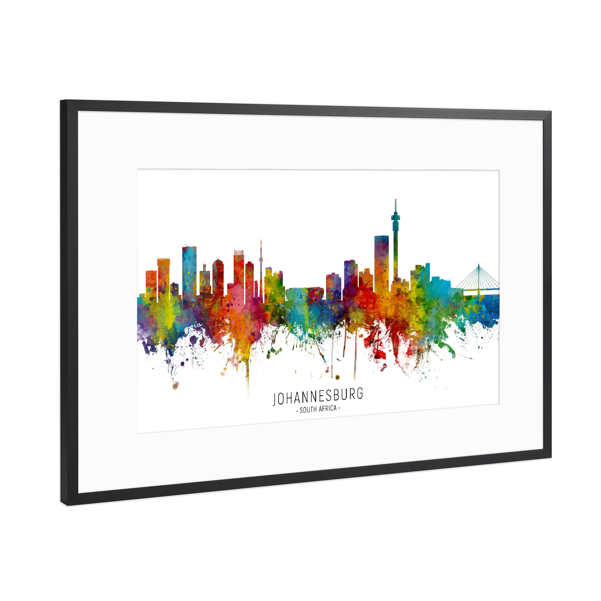 Poster mit Rahmen Schwarz (Metallic) "Johannesburg S Africa Skyline txt" artboxONE - Städte