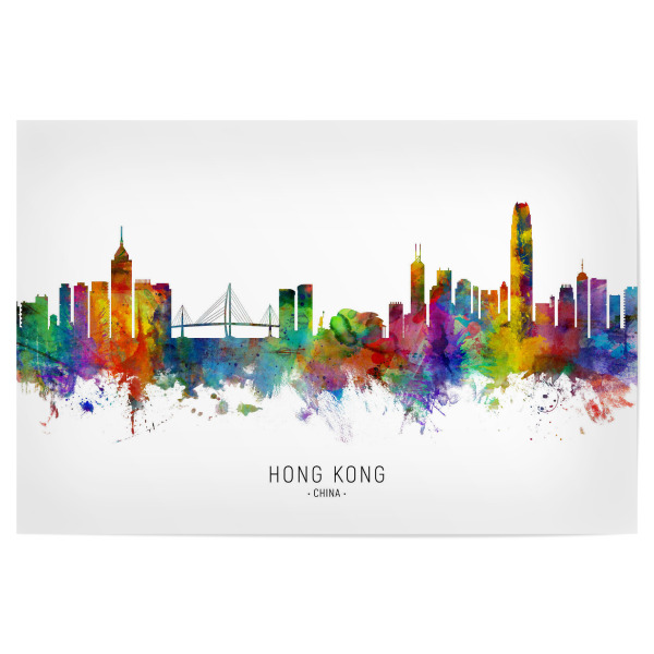 Poster "Hong Kong Skyline txt" artboxONE - Städte - Hong kong,China,Skyline,Cityscape,Stadtbild,Watercolor,Painting