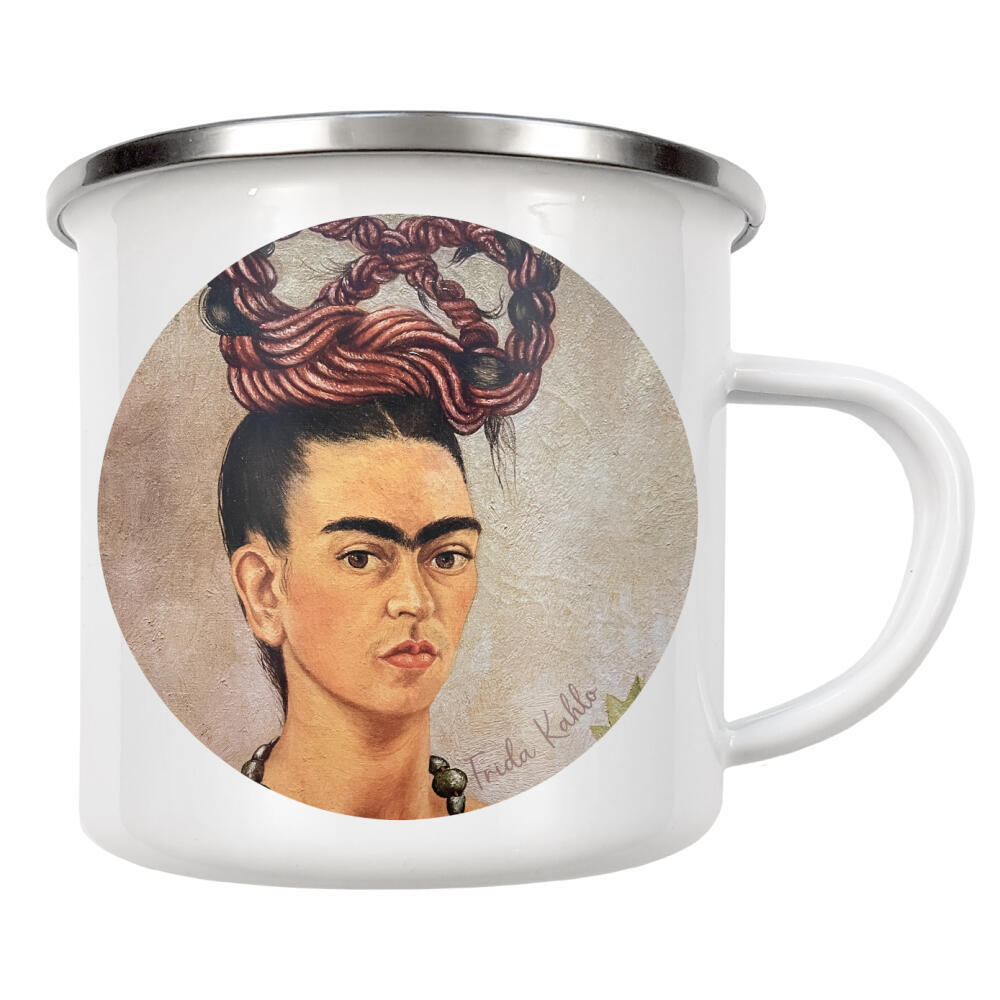 Emaille Tasse "Frida's Zöpfe" artboxONE - Floral,Abstrakt,Menschen