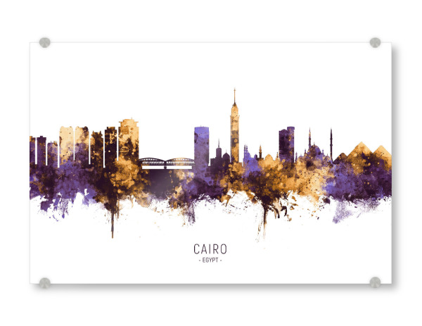 Acrylglasbild "Cairo Egypt Skyline PurpleGold" artboxONE - Städte - Cairo,Egypt,Skyline,Cityscape,Stadtbild,Watercolor,Painting