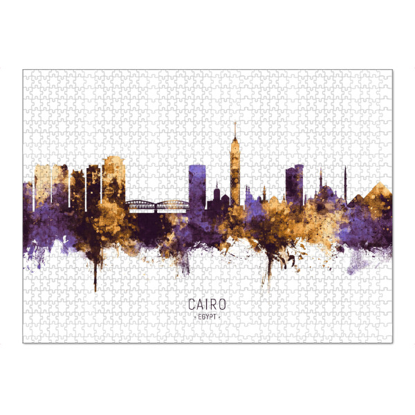 Puzzle Ravensburger "Cairo Egypt Skyline PurpleGold" artboxONE - Städte - Cairo,Egypt,Skyline,Cityscape,Stadtbild,Watercolor,Painting - Bild cairo