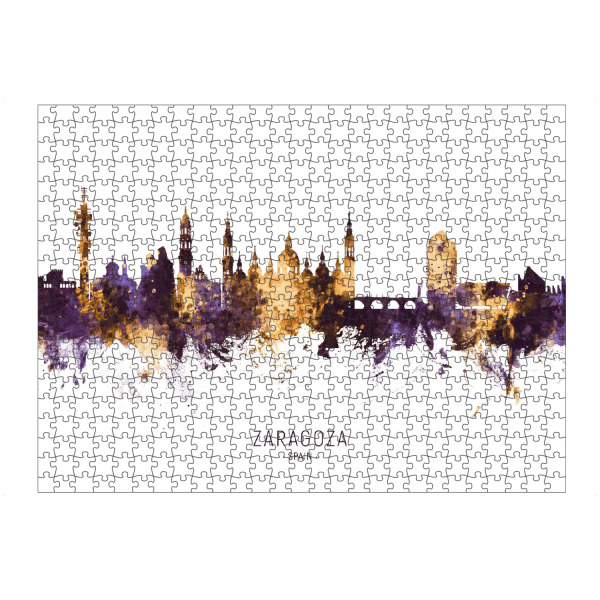 Puzzle Ravensburger "Zaragoza Spain Skyline PurpleGold" artboxONE - Städte - Zaragoza,Spain,Skyline,Cityscape,Stadtbild,Watercolor,Painting