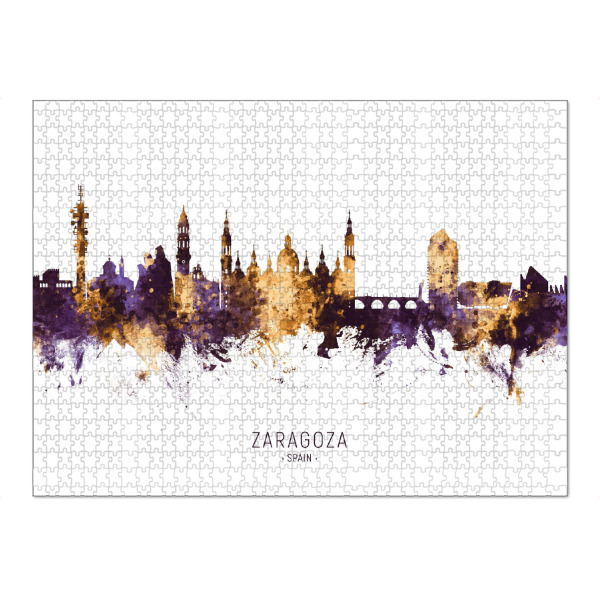 Puzzle Ravensburger "Zaragoza Spain Skyline PurpleGold" artboxONE - Städte - Zaragoza,Spain,Skyline,Cityscape,Stadtbild,Watercolor,Painting