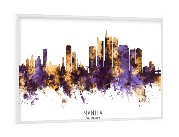 Poster mit weißem Rahmen "Manila Skyline PurpleGold" artboxONE - Städte - Manila,Philippines,Skyline,Cityscape,Stadtbild,Watercolor,Painting