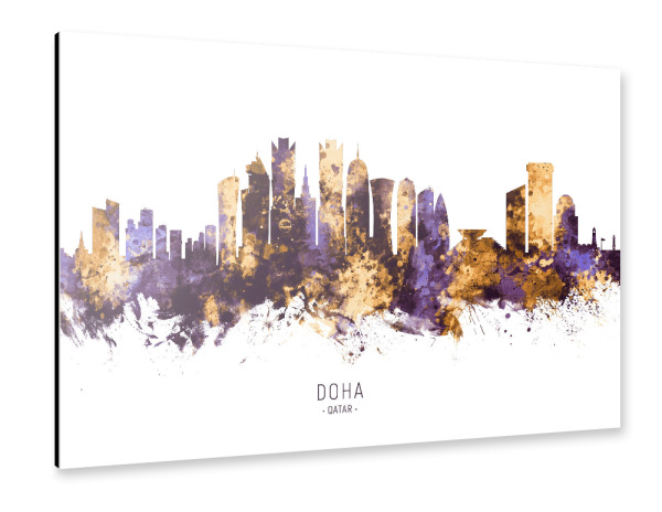 Alu-Dibond "Doha Qatar Skyline PurpleGold" 30x20 cm artboxONE