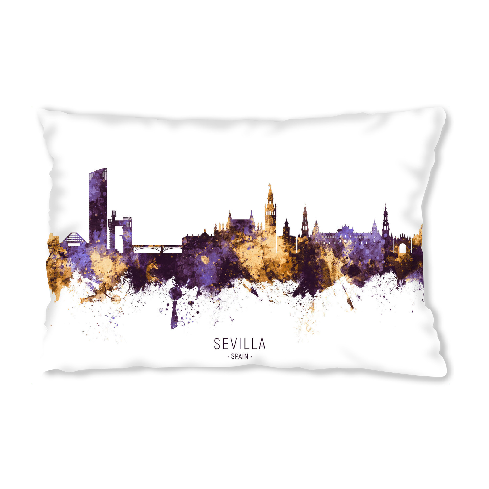 Design-Kissen "Sevilla Spain Skyline PurpleGold" artboxONE - Städte - Sevilla,Spain,Skyline,Cityscape,Stadtbild,Watercolor,Painting