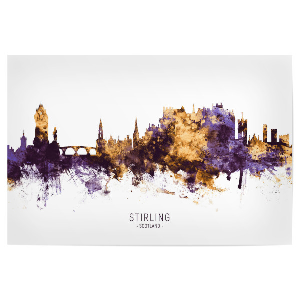 Poster "Stirling Skyline PurpleGold" artboxONE - Städte - Stirling,Scotland,Skyline,Cityscape,Stadtbild,Watercolor,Painting