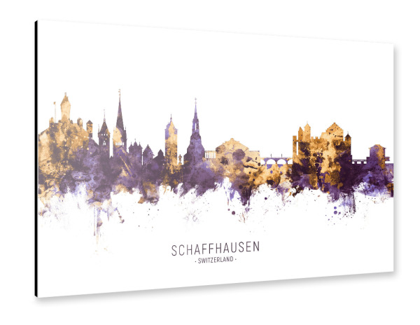 Alu-Dibond "Schaffhausen Skyline PurpleGold" 30x20 cm artboxONE