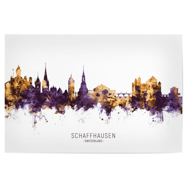 Poster 30x20 cm "Schaffhausen Skyline PurpleGold" artboxONE - Städte - Schaffhausen,Switzerland,Skyline,Cityscape,Stadtbild,Watercolor,Painting