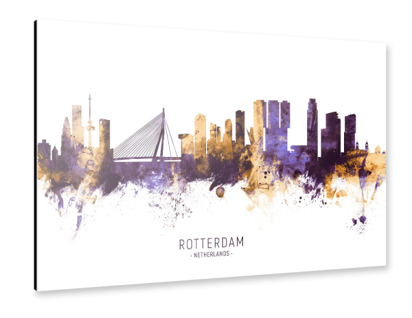 Alu-Dibond "Rotterdam Skyline PurpleGold" 30x20 cm artboxONE