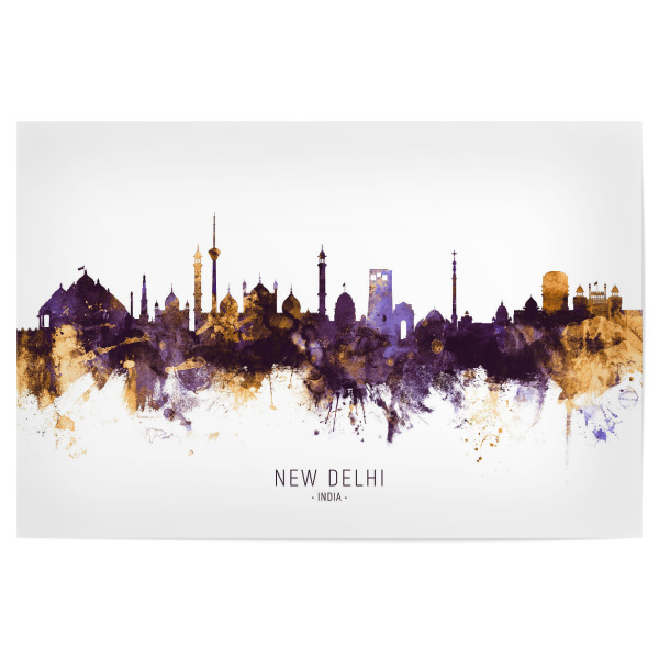 Poster "New Delhi India Skyline PurpleGold" artboxONE - Städte - New delhi,India,Skyline,Cityscape,Stadtbild,Watercolor,Painting