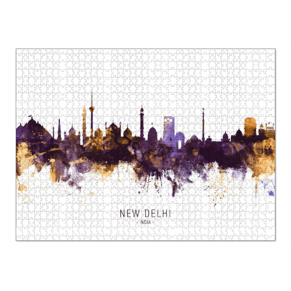 Puzzle Ravensburger "New Delhi India Skyline PurpleGold" artboxONE - Städte - New delhi,India,Skyline,Cityscape,Stadtbild,Watercolor,Painting
