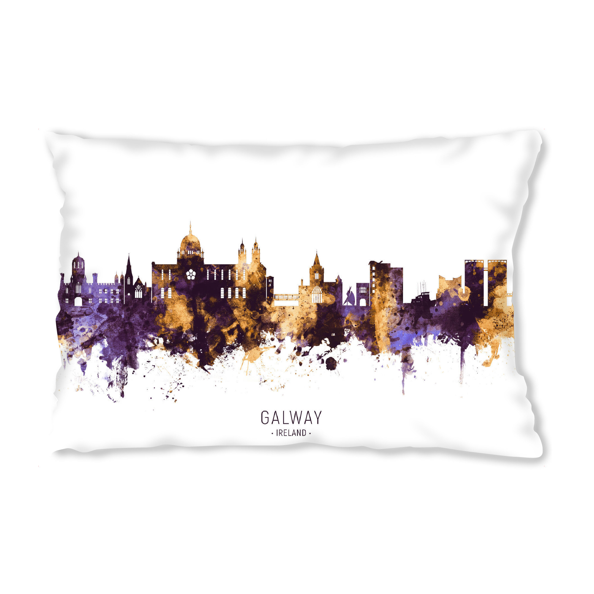 Design-Kissen "Galway Ireland Skyline PurpleGold" artboxONE - Städte - Galway,Ireland,Skyline,Cityscape,Stadtbild,Watercolor,Painting