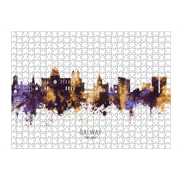 Puzzle Ravensburger "Galway Ireland Skyline PurpleGold" artboxONE - Städte - Galway,Ireland,Skyline,Cityscape,Stadtbild,Watercolor,Painting