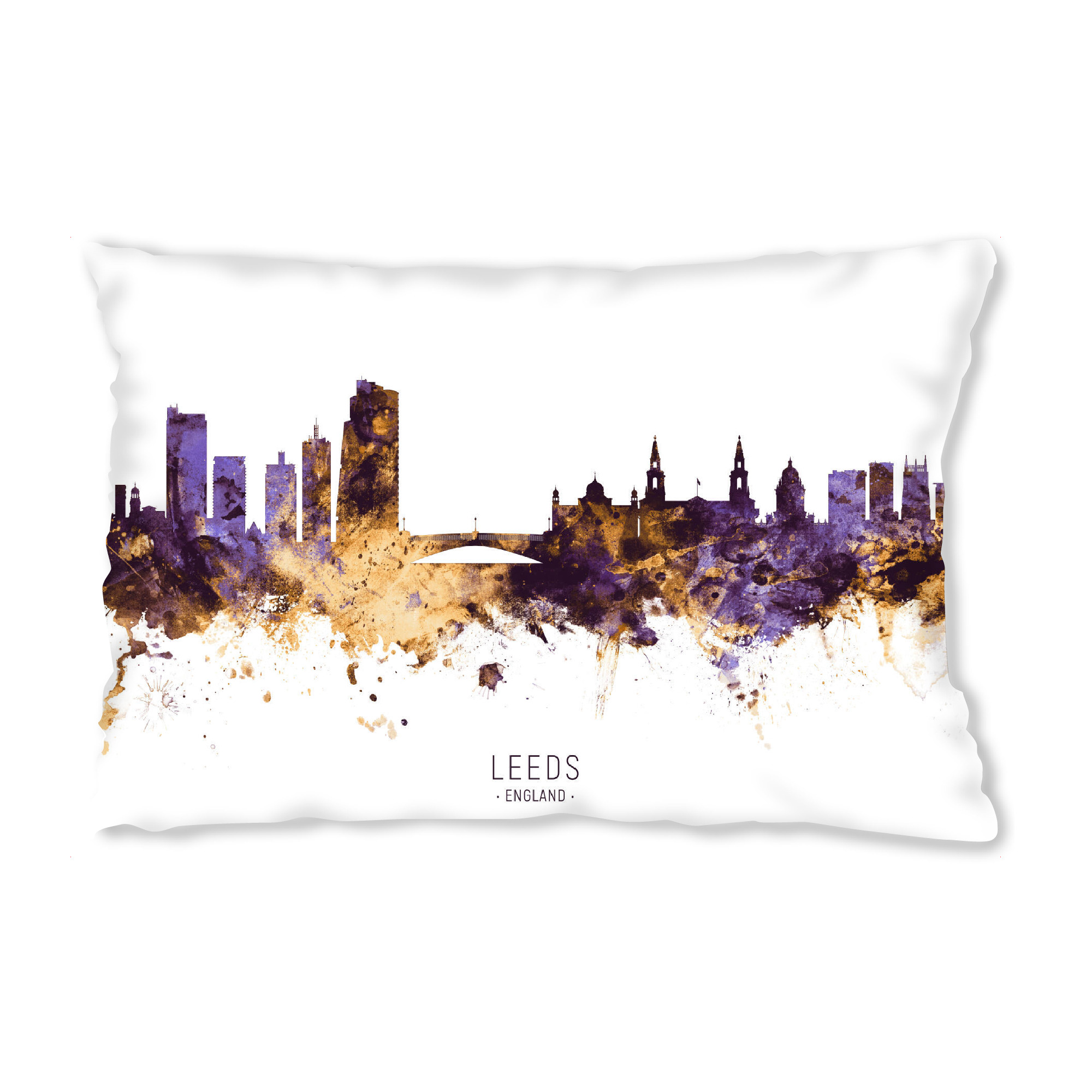 Design-Kissen "Leeds England Skyline PurpleGold" artboxONE - Städte - Leeds,England,Skyline,Cityscape,Stadtbild,Watercolor,Painting