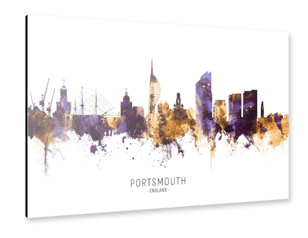 Alu-Dibond "Portsmouth Skyline PurpleGold" 30x20 cm artboxONE