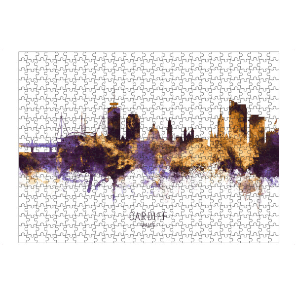 Puzzle Ravensburger "Cardiff Wales Skyline PurpleGold" artboxONE - Städte - Cardiff,Wales,Skyline,Cityscape,Stadtbild,Watercolor,Painting
