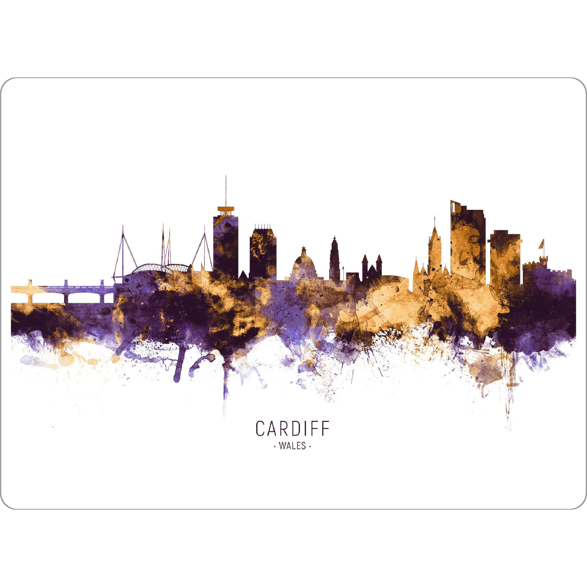 Tischset "Cardiff Wales Skyline PurpleGold" artboxONE - Städte - Cardiff,Wales,Skyline,Cityscape,Stadtbild,Watercolor,Painting - Bild cardiff