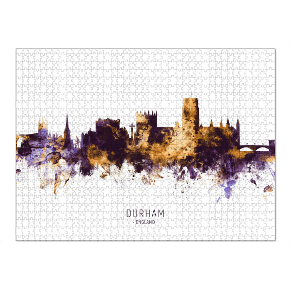 Puzzle Ravensburger "Durham England Skyline PurpleGold" artboxONE - Städte - Durham,England,Skyline,Cityscape,Stadtbild,Watercolor,Painting