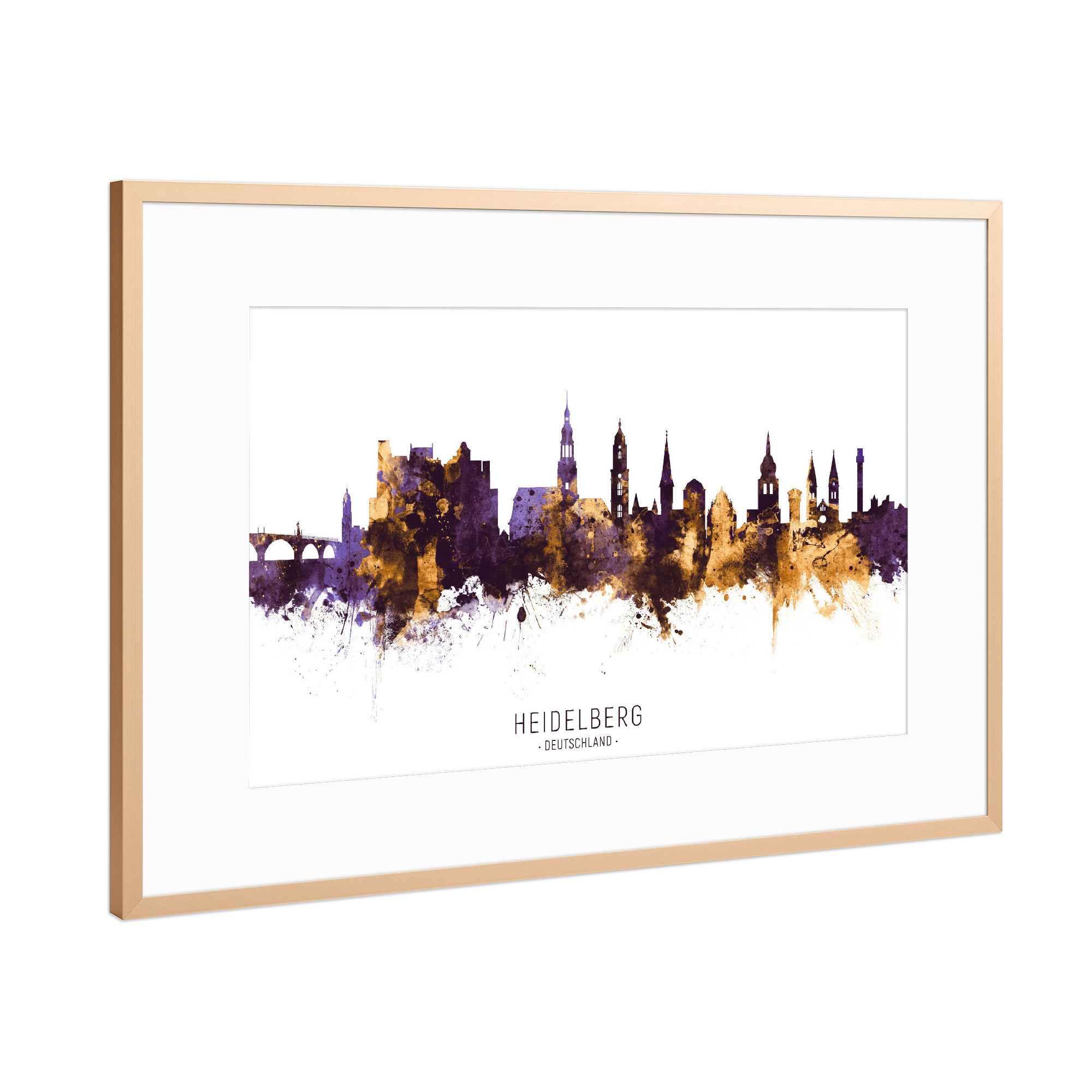 Poster mit Rahmen Kupfer "Heidelberg Skyline PurpleGold" artboxONE - Städte,Reise,Architektur