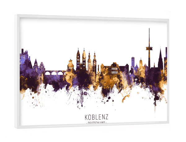 Poster mit weißem Rahmen "Koblenz Germany Skyline PurpleGold" artboxONE - Städte