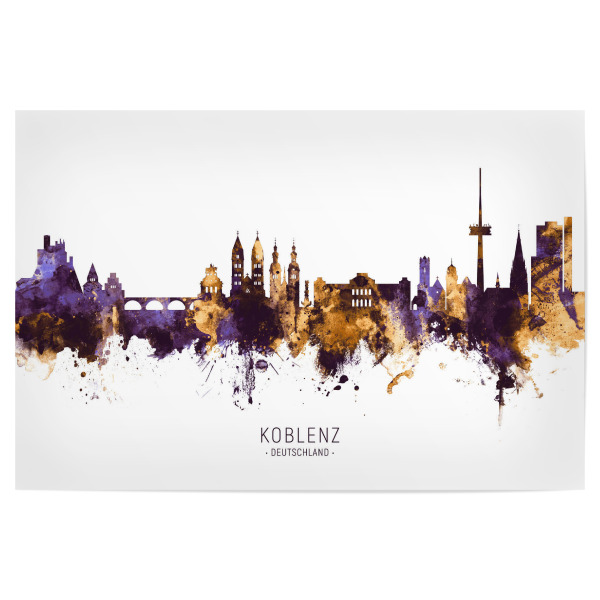 Poster "Koblenz Germany Skyline PurpleGold" artboxONE - Städte - Koblenz,Deutschland,Skyline,Cityscape,Stadtbild,Watercolor,Painting