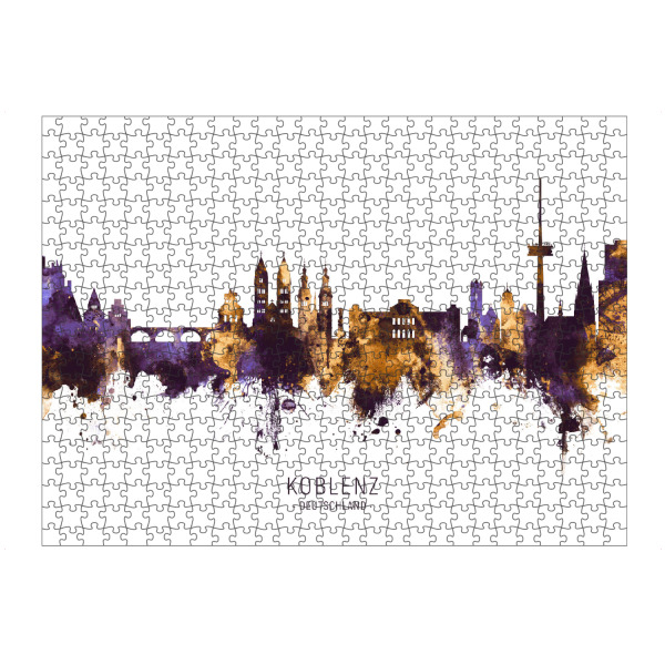 Puzzle Ravensburger "Koblenz Germany Skyline PurpleGold" artboxONE - Städte - Koblenz,Deutschland,Skyline,Cityscape,Stadtbild,Watercolor,Painting