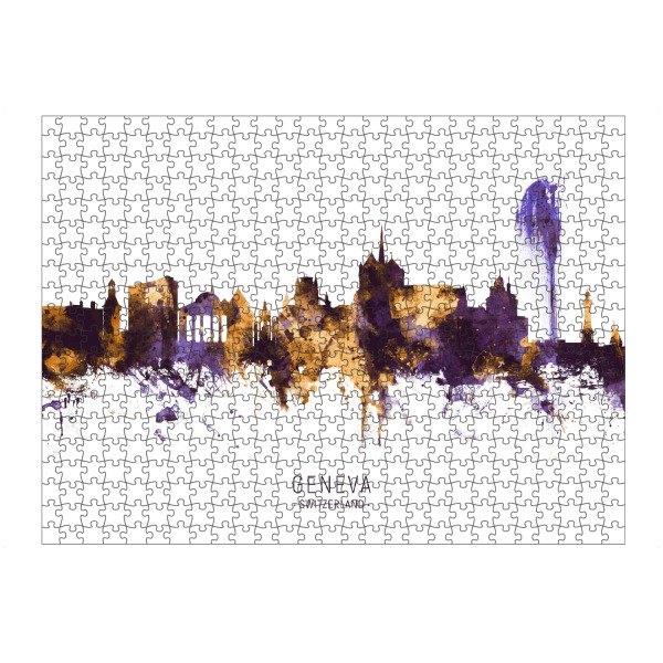 artboxONE Puzzle "Geneva Skyline Purple Gold" artboxONE - Städte - Geneva,Switzerland,Skyline,Cityscape,Stadtbild,Watercolor,Painting