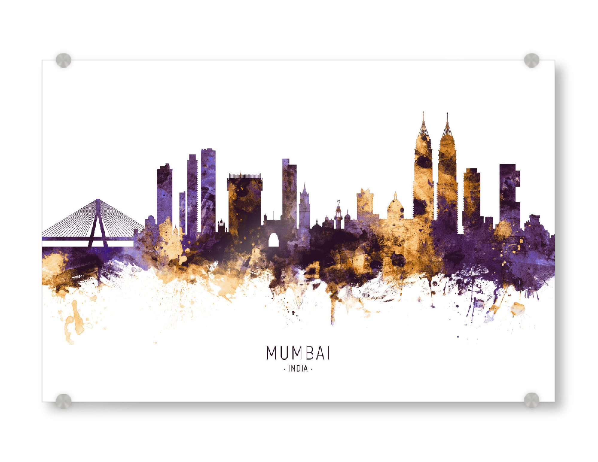 Acrylglasbild "Mumbai Skyline PurpleGold" artboxONE - Städte - Mumbai,India,Skyline,Cityscape,Stadtbild,Watercolor,City