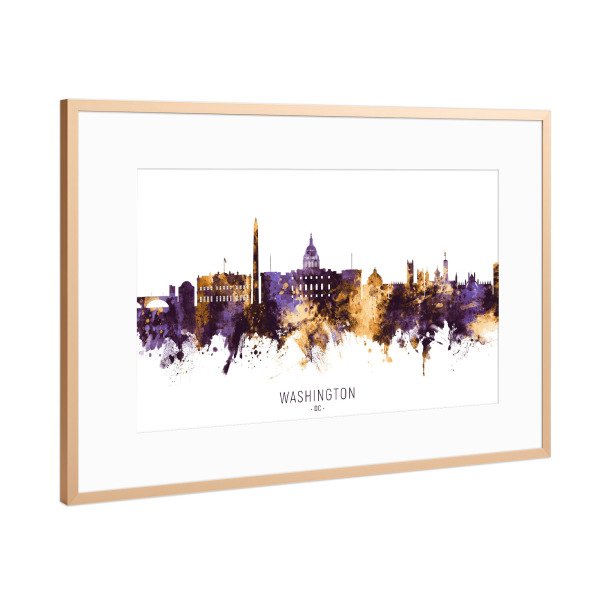 Poster mit Rahmen Kupfer "Washington DC Skyline PurpleGold" artboxONE - Reise,Architektur,Städte / Washington