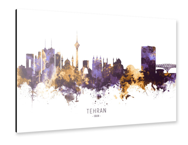 Alu-Dibond "Tehran Iran Skyline PurpleGold" 30x20 cm artboxONE