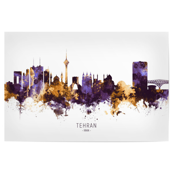 Poster 30x20 cm "Tehran Iran Skyline PurpleGold" artboxONE - Städte - Tehran,Iran,Skyline,Cityscape,Stadtbild,Watercolor,Painting