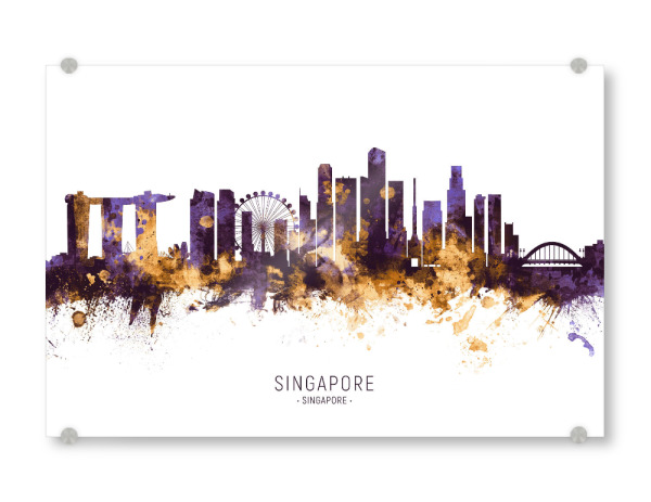 Acrylglasbild "Singapore Skyline PurpleGold" artboxONE - Städte / Singapur - Singapore,Skyline,Cityscape,Stadtbild,Watercolor,Painting