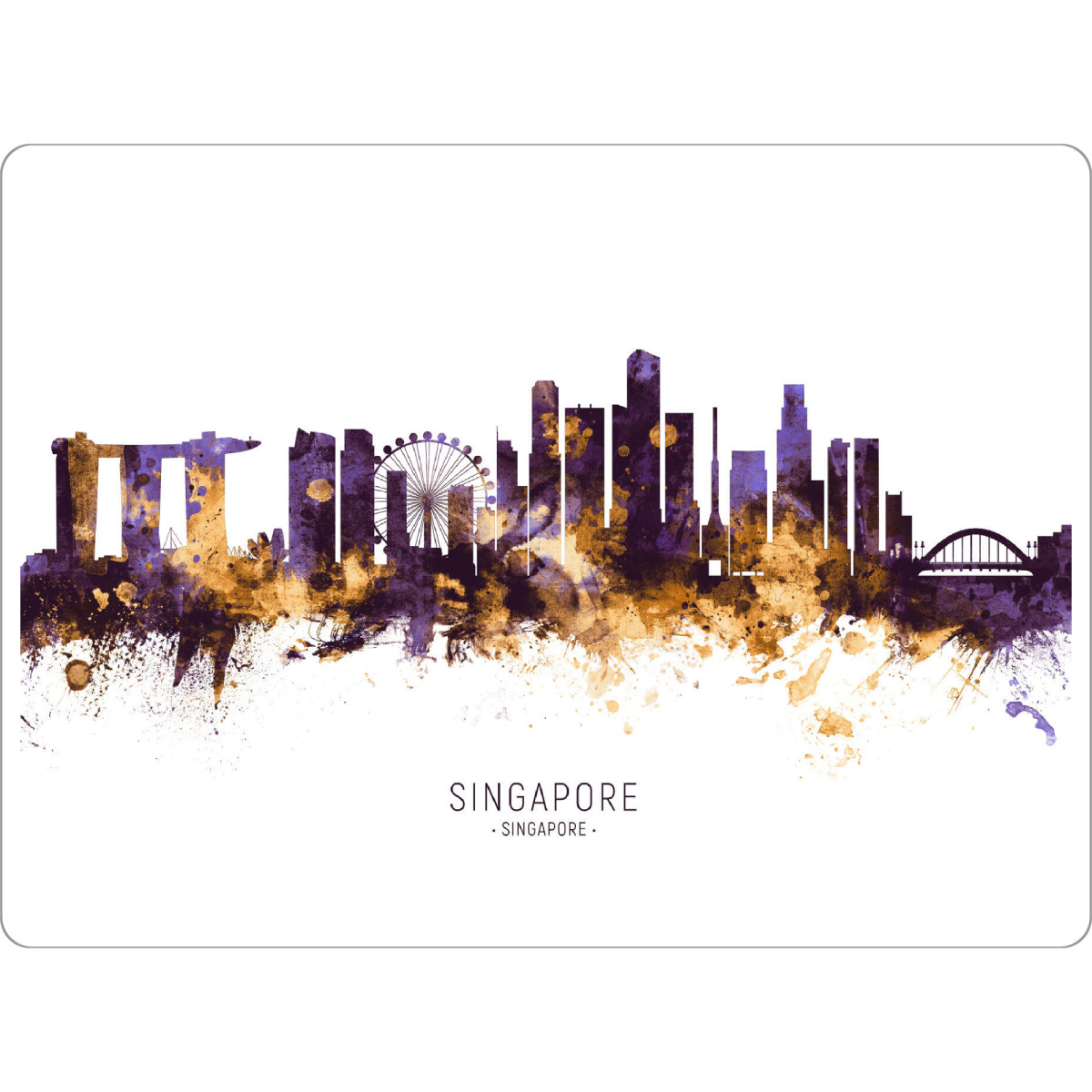 Tischset "Singapore Skyline PurpleGold" artboxONE - Städte / Singapur - Singapore,Skyline,Cityscape,Stadtbild,Watercolor,Painting - Bild singapore