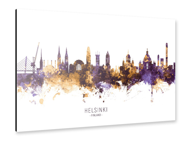 Alu-Dibond "Helsinki Skyline PurpleGold" 30x20 cm artboxONE