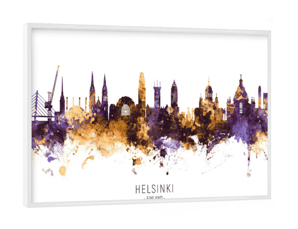 Poster mit weißem Rahmen "Helsinki Skyline PurpleGold" artboxONE - Städte,Architektur