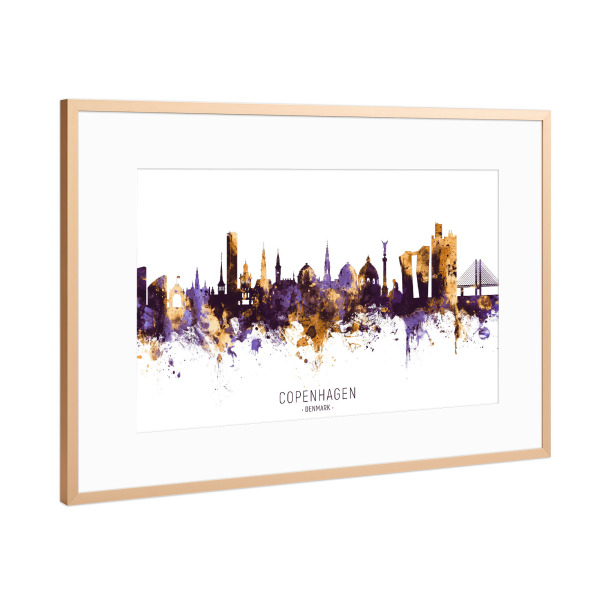 Poster mit Rahmen Kupfer "Copenhagen Skyline PurpleGold" artboxONE - Städte / København