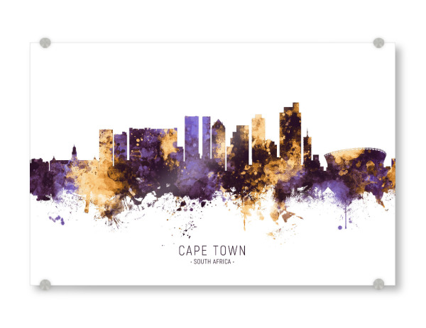 Acrylglasbild "Cape Town Skyline PurpleGold" artboxONE - Städte - Cape town,South africa,Skyline,Cityscape,Stadtbild,Watercolor,Painting