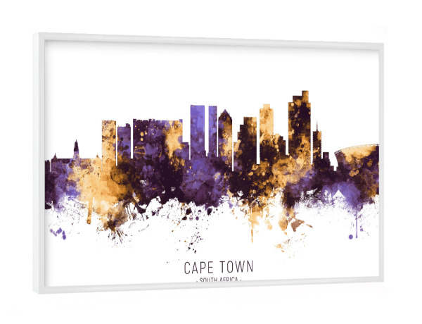 Poster mit weißem Rahmen "Cape Town Skyline PurpleGold" artboxONE - Städte - Cape town,South africa,Skyline,Cityscape,Stadtbild,Watercolor,Painting