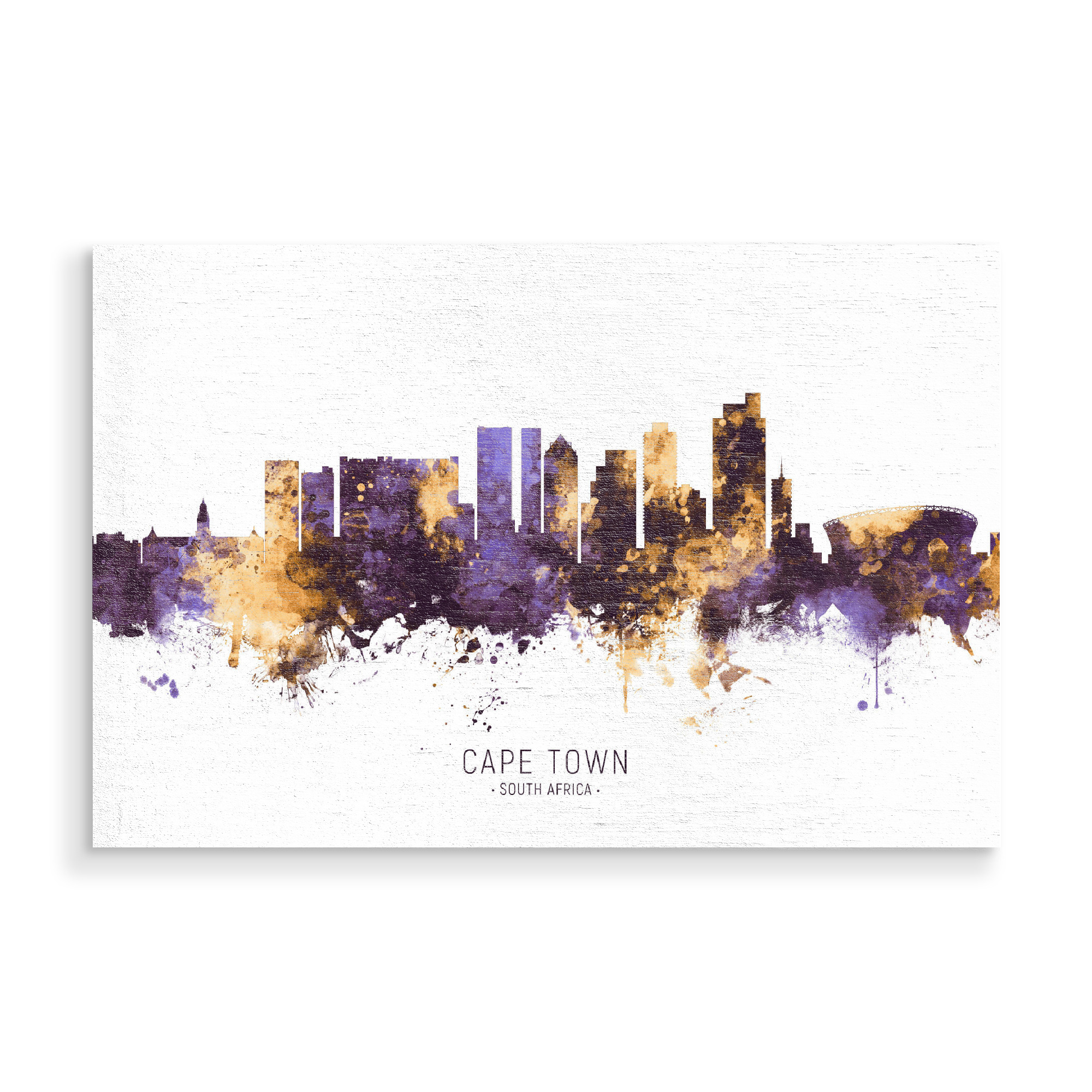 Holzbild "Cape Town Skyline PurpleGold" artboxONE - Städte - Cape town,South africa,Skyline,Cityscape,Stadtbild,Watercolor,Painting