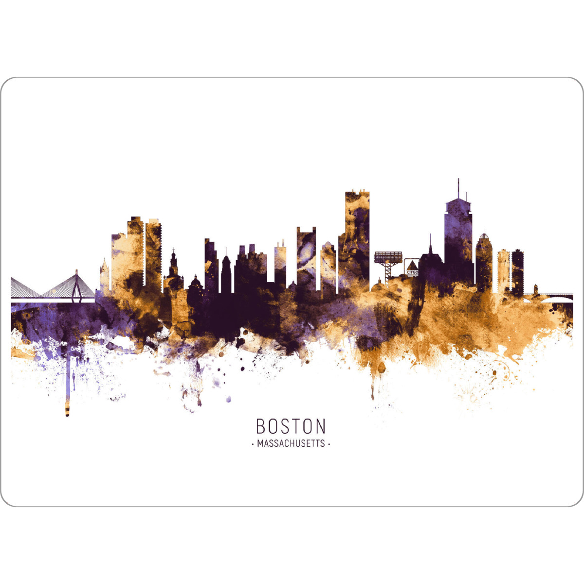 Tischset "Boston MA Skyline PurpleGold" artboxONE - Städte / Boston - Boston,Massachusetts,Skyline,Cityscape,Stadtbild,Watercolor,Painting