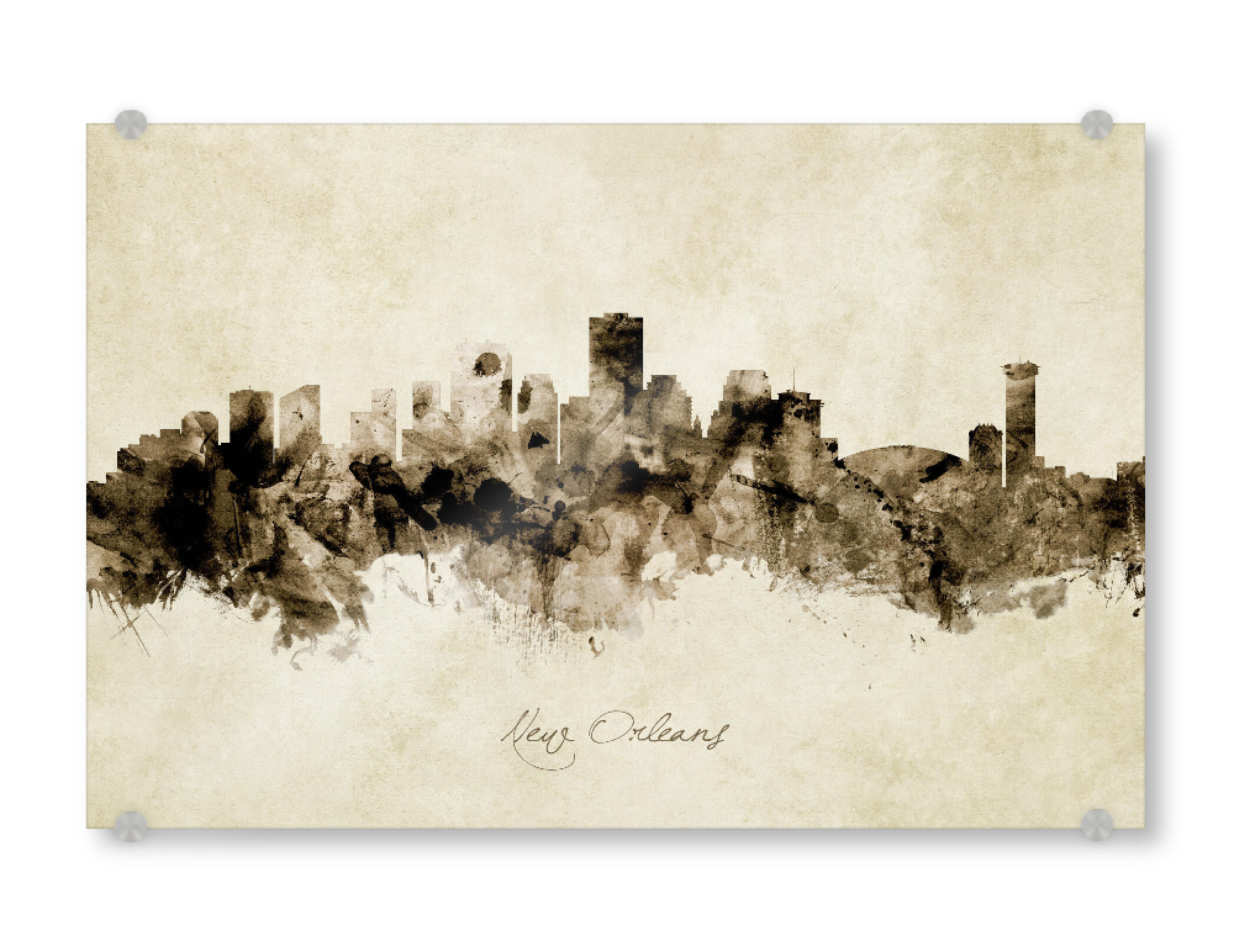 Acrylglasbild "New Orleans Skyline Sepia" artboxONE - Städte - New orleans,Louisiana,Skyline,Cityscape,Stadtbild,Watercolor,Painting,City,Usa
