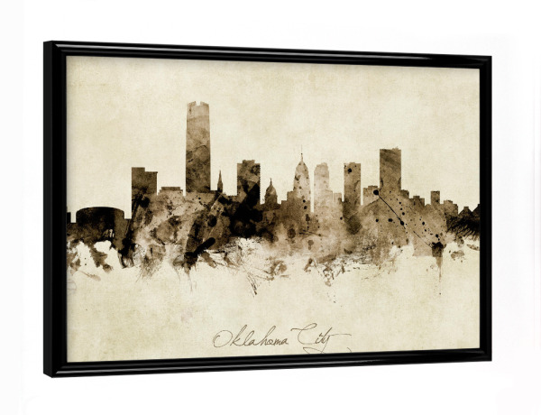 Poster mit schwarzem Rahmen "Oklahoma City Skyline Sepia" artboxONE - Städte,Architektur,Reise / Länder