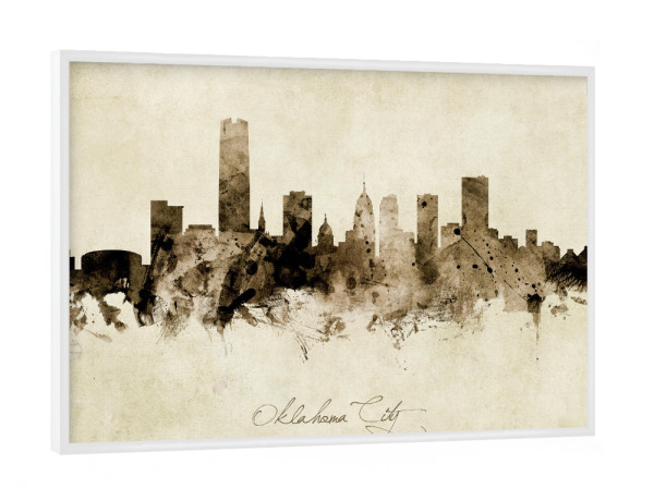 Poster mit weißem Rahmen "Oklahoma City Skyline Sepia" artboxONE - Städte,Architektur,Reise / Länder