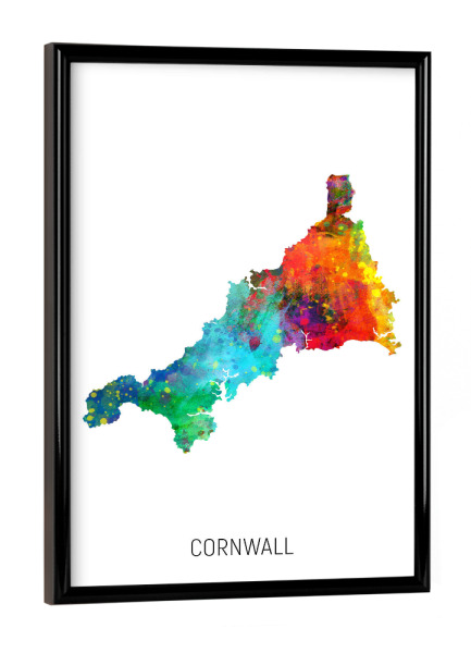 Poster mit schwarzem Rahmen "Cornwall Watercolor Map" artboxONE - Kartografie - Cornwall,Map,Watercolor,Painting