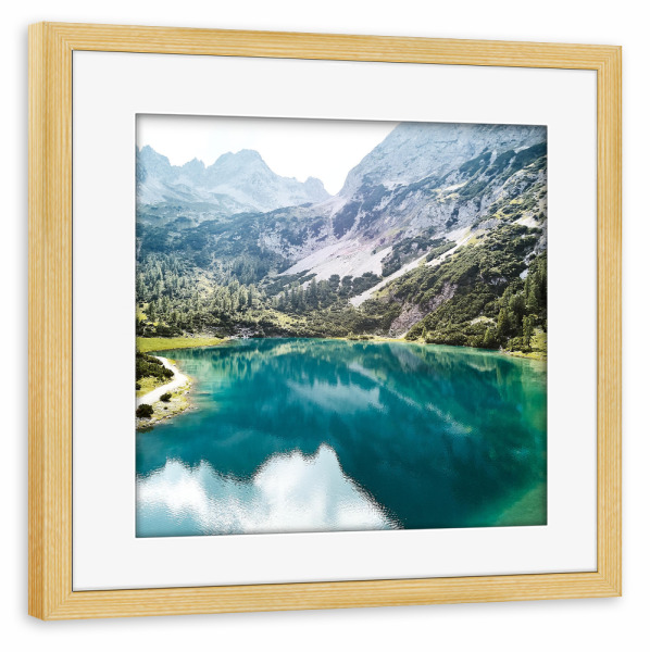 Poster mit Rahmen kiefer "See in Österreich" artboxONE - Natur - See,Berge,Wald,Bäume,Steine