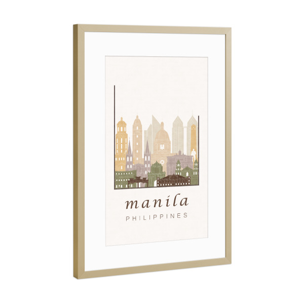 Poster mit Rahmen Gold "Manila skyline rustic" artboxONE - Städte,Kartografie - Manila,Philippines,Philippinen,Skyline,Cityscape,Travel