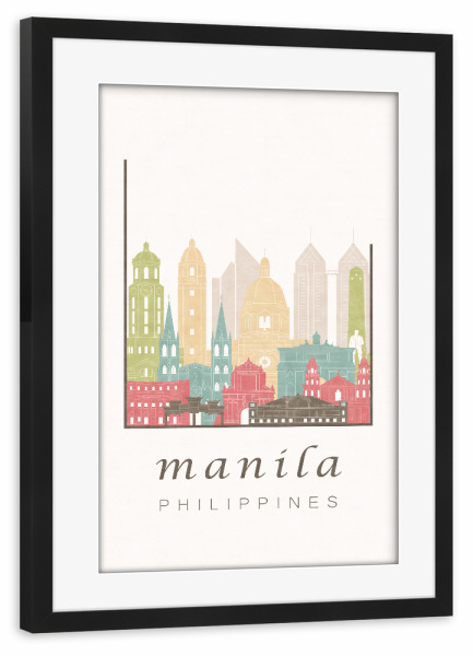 Poster mit Rahmen schwarz "Manila skyline pastel" artboxONE - Städte,Kartografie - Manila,Philippines,Philippinen,Skyline,Cityscape,Travel